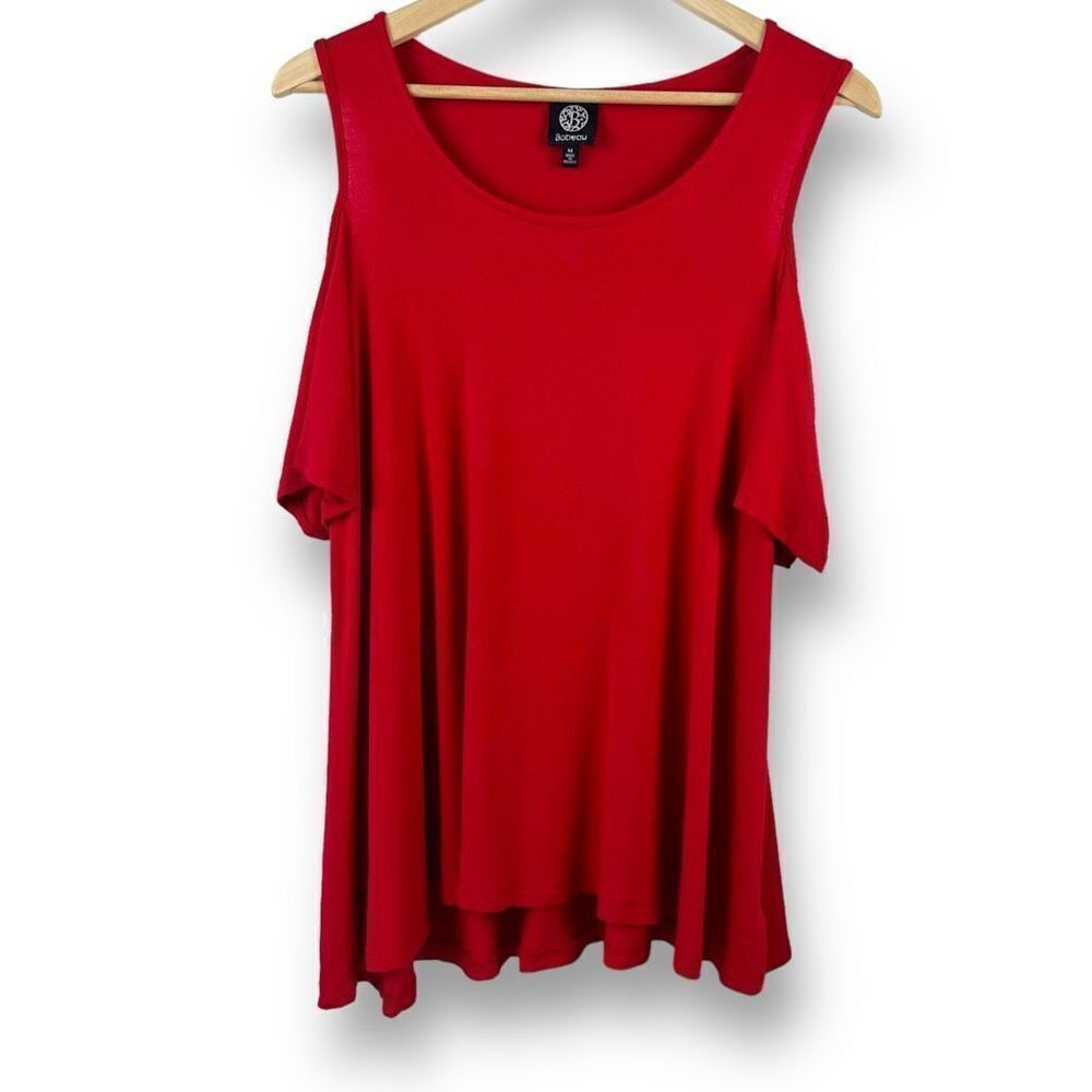 Bobeau Women's Size M‎ Cold Shoulder Flare Sleeve Flowy Tunic Top Bright Red